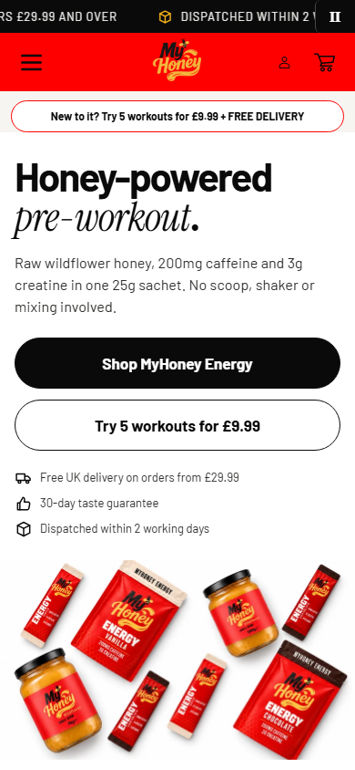 MyHoney website on a phone